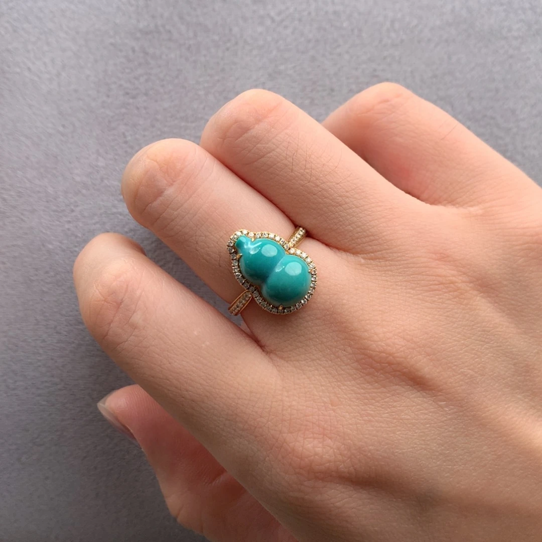 18K金镶嵌绿松石精品葫芦戒指