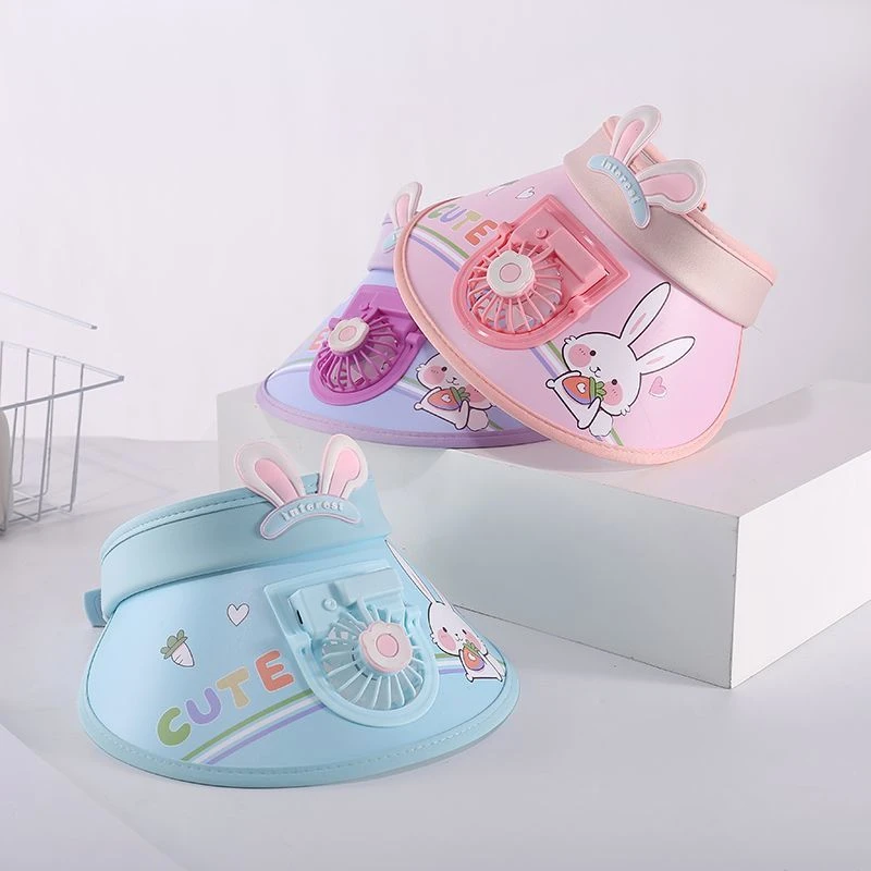 卡通儿童防晒帽夏季出游户外空顶遮阳太阳帽防紫外线大帽檐风扇帽