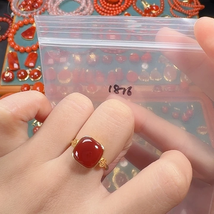 南红玛瑙银S925镶嵌戒指
