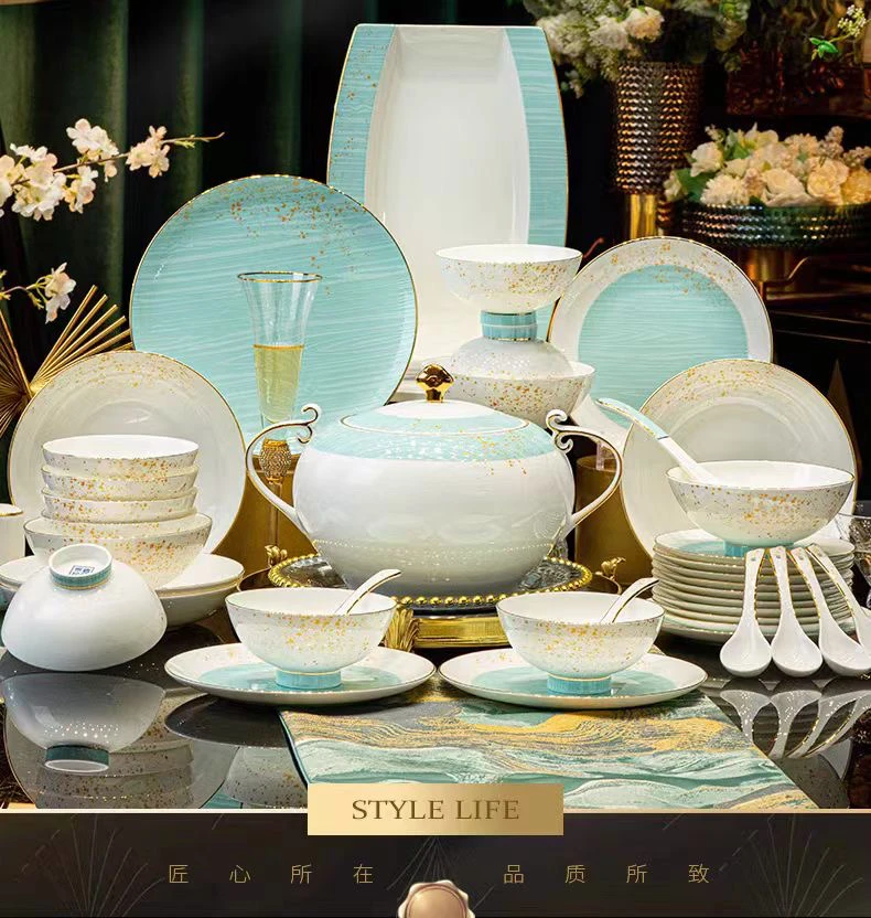 景德镇高档轻奢60件餐具送礼礼品套装餐具