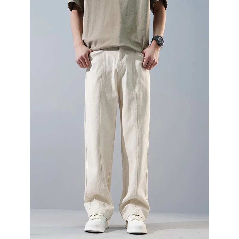 梦泡官方米色牛仔裤子男士宽松潮流复1男款黑色直筒宽松牛仔裤