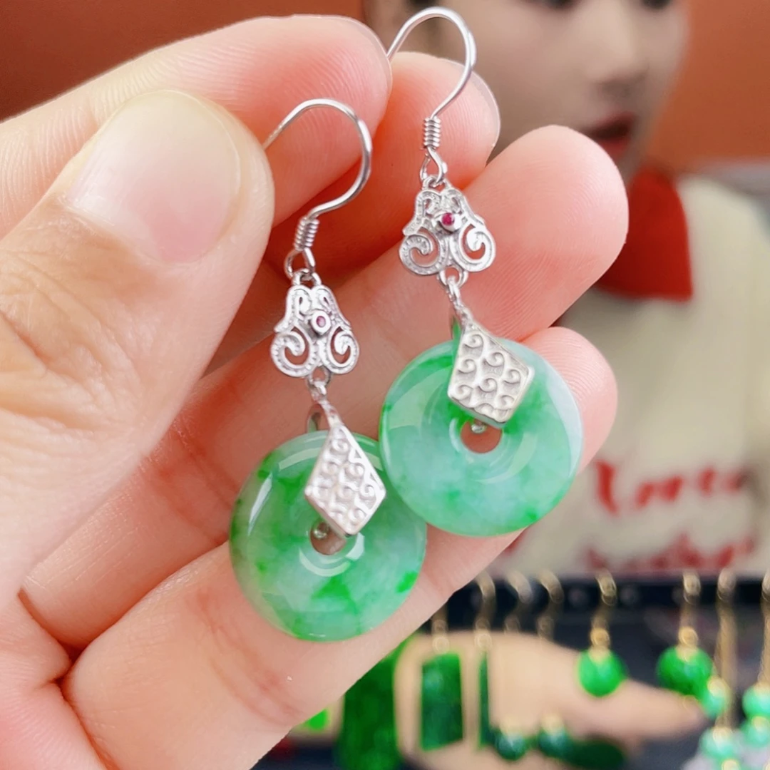 翡翠银S925镶嵌耳饰