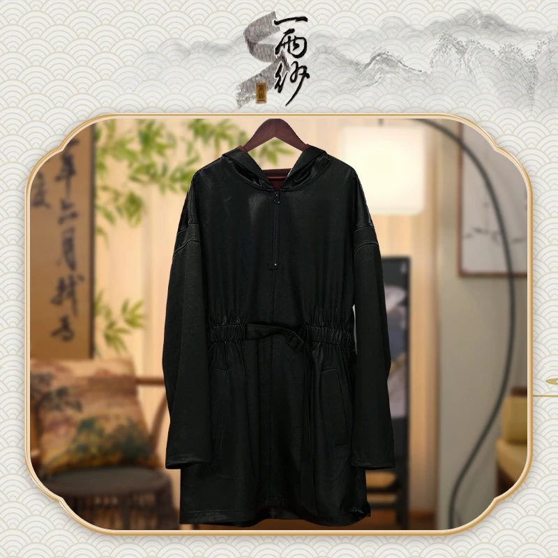 【老重缎大皮子王●帽衫连衣裙】235973桑蚕丝香云纱长外套新中式75