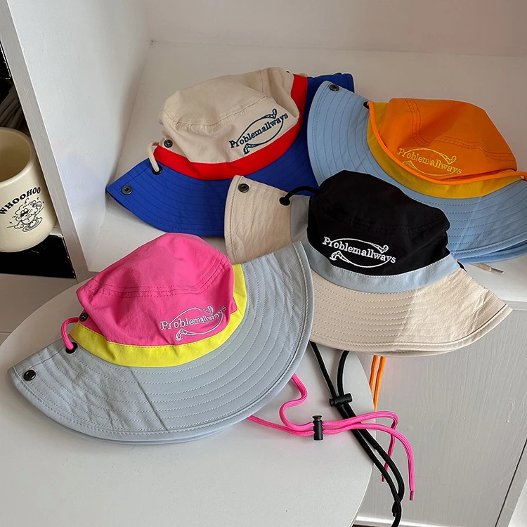 亲子款网红户外登山帽复古休闲夏季防晒遮阳帽防风绳帽子渔夫帽