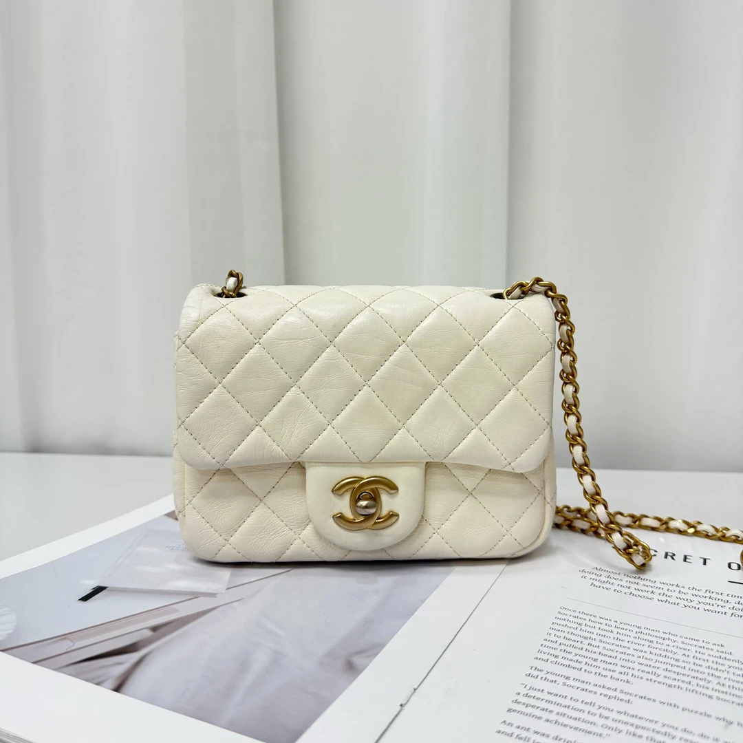 99新 Chanel/香奈儿 香奈儿金球白金方胖子 羊皮链条斜挎包30有卡