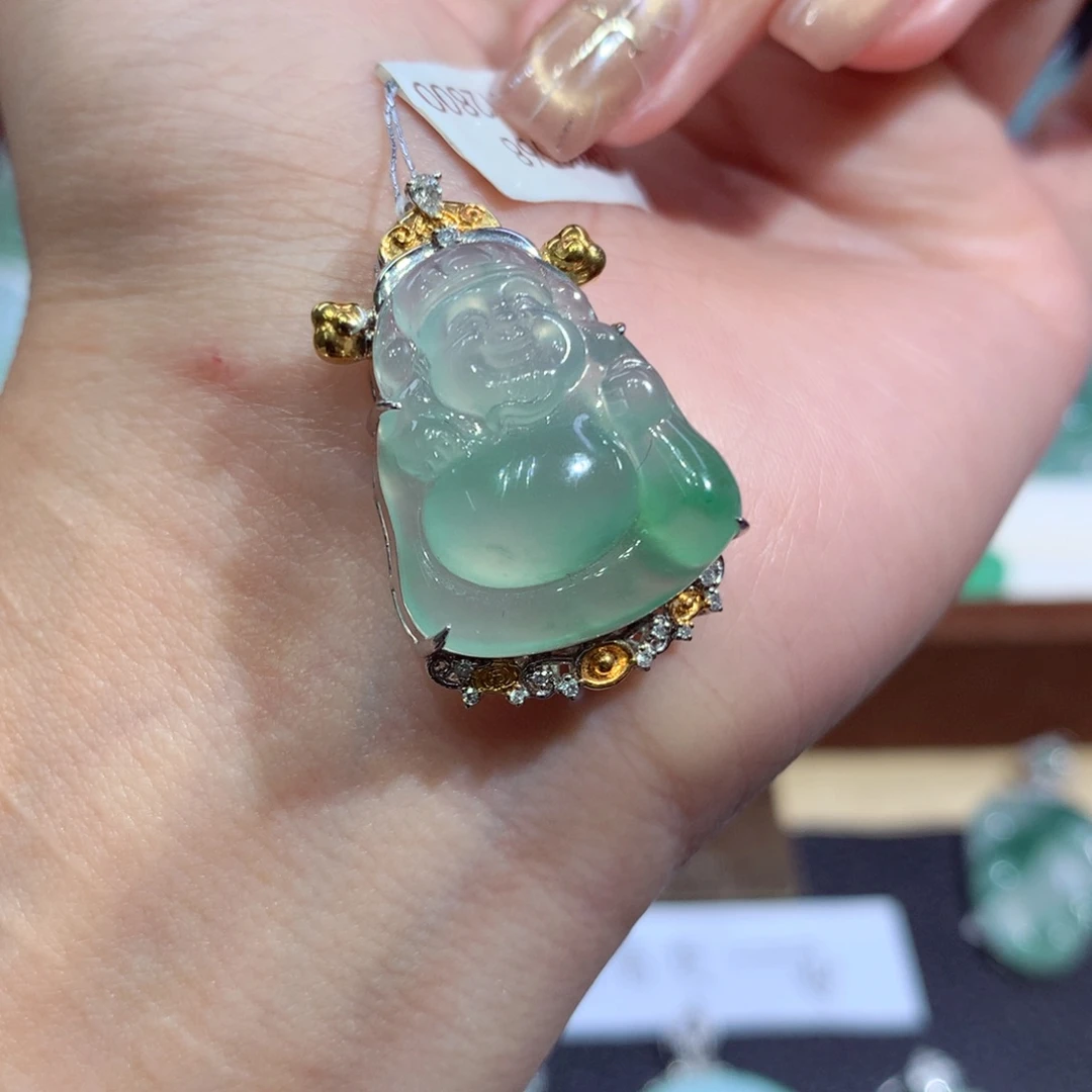 吊坠(不含链)18K金镶嵌翡翠