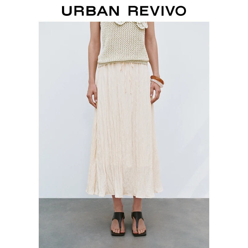 UR2025夏季新款女装休闲松紧腰抽绳超宽松半裙UWM550019