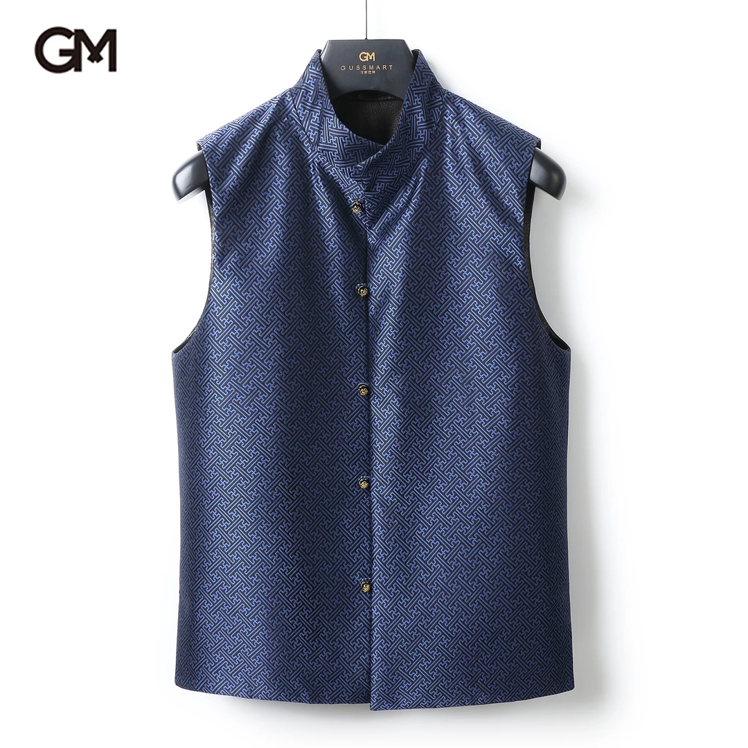 GUSS MART/戈斯迈特GM上久楷 万字纹宋锦桑蚕丝中式马甲双面穿男