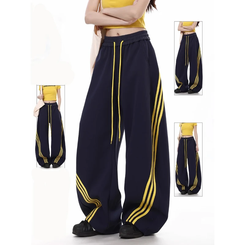 胖MM大码美式三条杠弯刀卫裤女春夏薄款宽松跳舞阔腿休闲运动裤