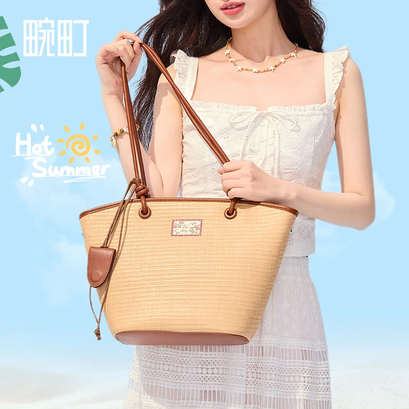 畹町托特包假日仿编织菜篮小众夏季腋下单肩包女士百搭休闲出游包