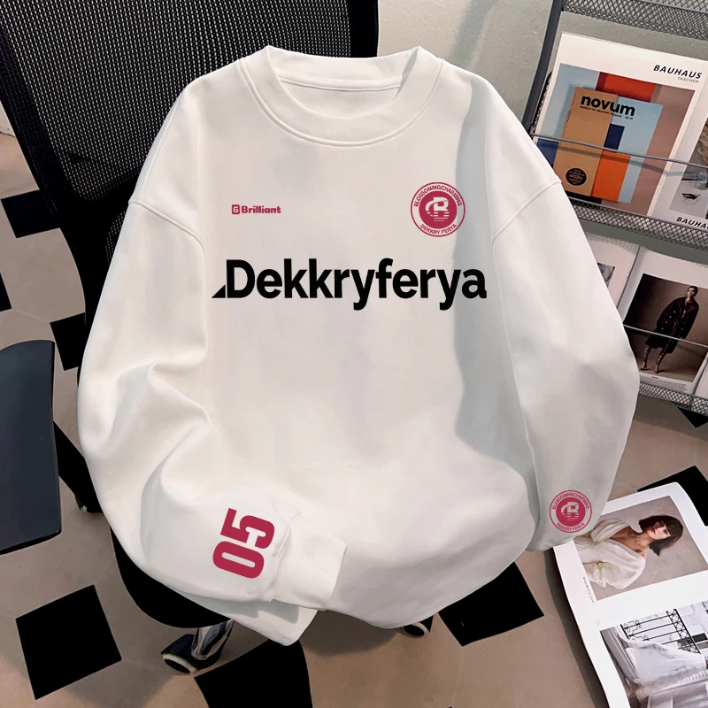 Dekkry潮流爆款数字字母印花秋冬纯棉长袖t恤男女百搭情侣装上衣