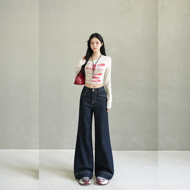 大码不贴腿微喇牛仔裤女2025早秋新款宽松显瘦垂感拖地阔腿不掉色