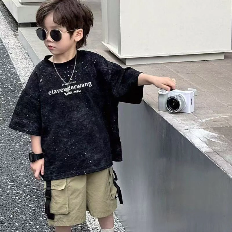 短袖宽松印花上衣时尚洋气帅气男童短袖T恤男夏季