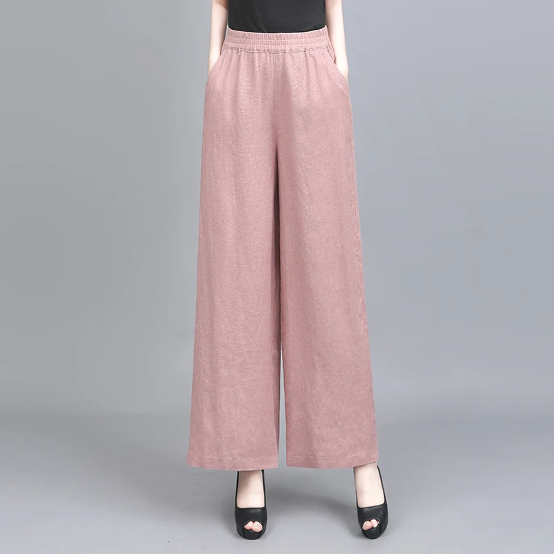 高腰阔腿裤微高端亚麻秋季休闲裤透气宽松春夏直筒裤文艺九分裤