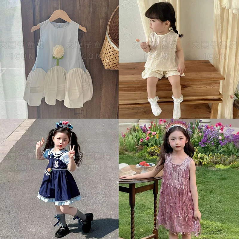 [901-999]大栗子夏季短袖连衣裙夏装洋气宝宝套装韩版2025女童