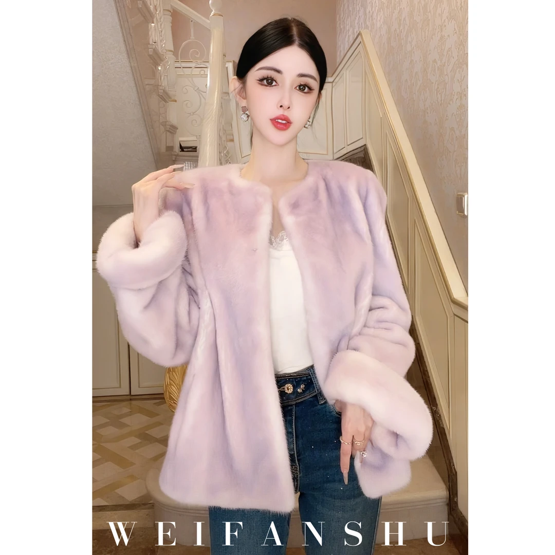 WEIFANSHU/魏凡舒【普罗旺斯】新款紫金级别皇冠短二中长款水貂外套