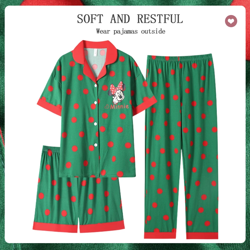 2025爆款睡衣女短袖夏季三件套甜美时尚大码家居服套装可外穿薄款