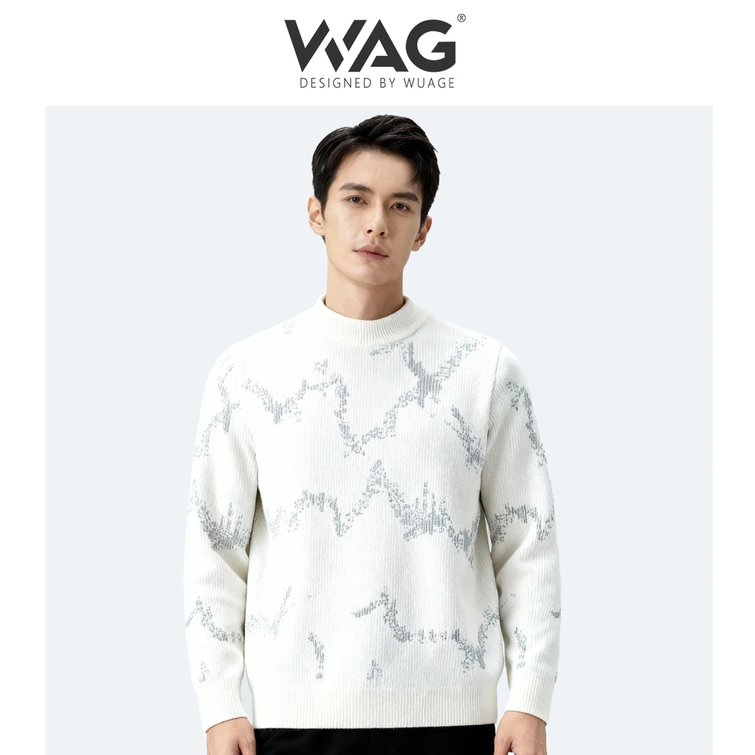 WAG“提花针织”加厚毛衣秋冬新款半高领免熨烫百搭长袖上衣-2653