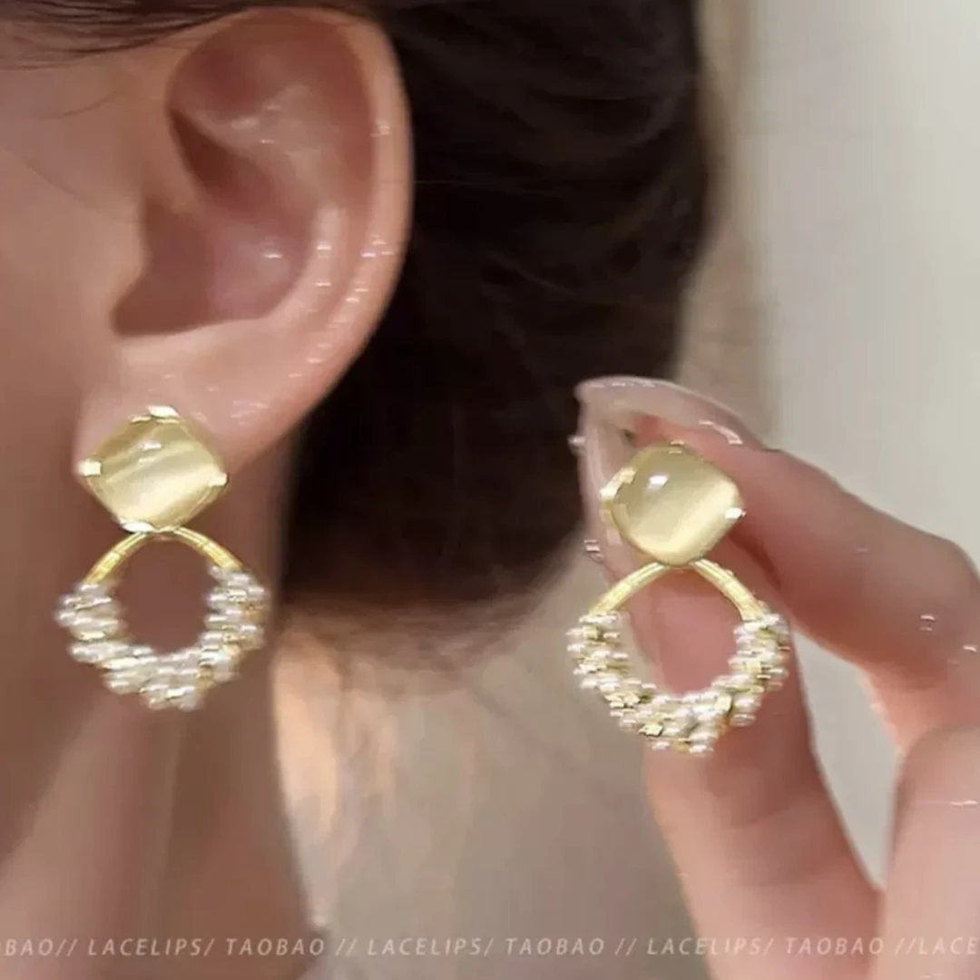 925银玻璃耳饰 S925银针轻奢小众耳环女超闪猫眼石耳钉网红耳饰