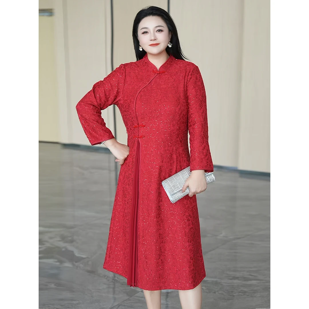 【禧悦系列*安澜】MsShe大码女装秋新中式礼服蕾丝旗袍J~B2509026