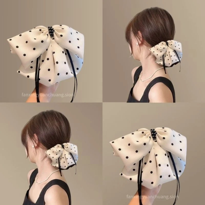 仙气飘飘黑白时尚波点蝴蝶结高马尾夹高级感小众后脑勺发抓发饰