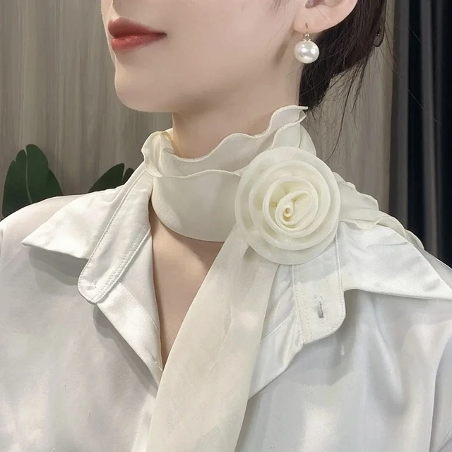 色玫瑰花朵14*135cm薄款丝巾气质百搭女爆款遮颈纹护颈椎网红潮