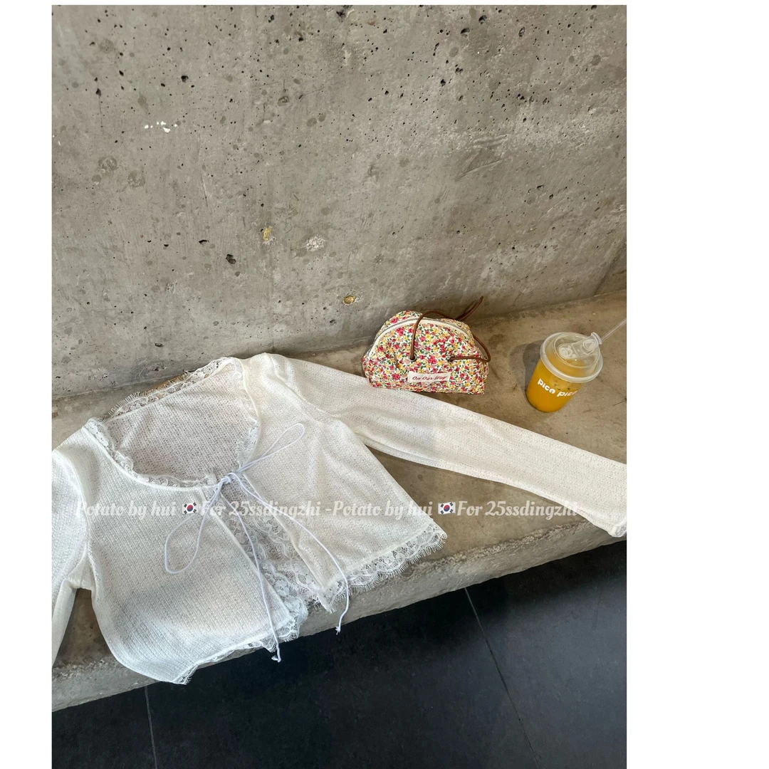 【HuiHui】韩国东大门防晒薄款夏季开衫上衣镂空拼接蕾丝（H8140）