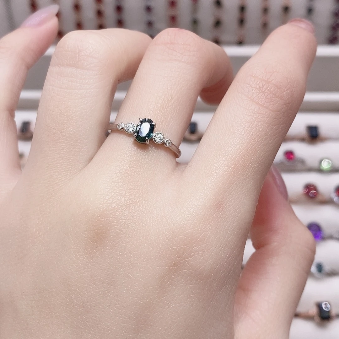 戒指蓝宝石银S925镶嵌戒指