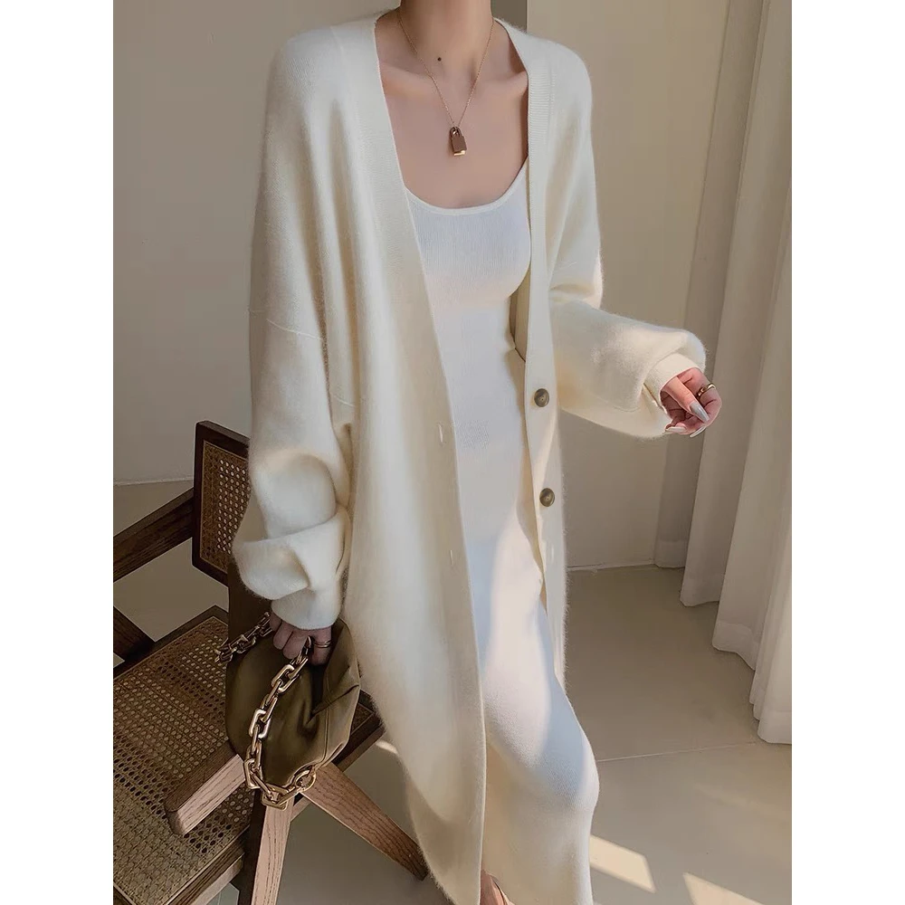 高个子加长毛衣开衫针织外套女慵懒宽松软糯深灰色长款秋冬款加厚