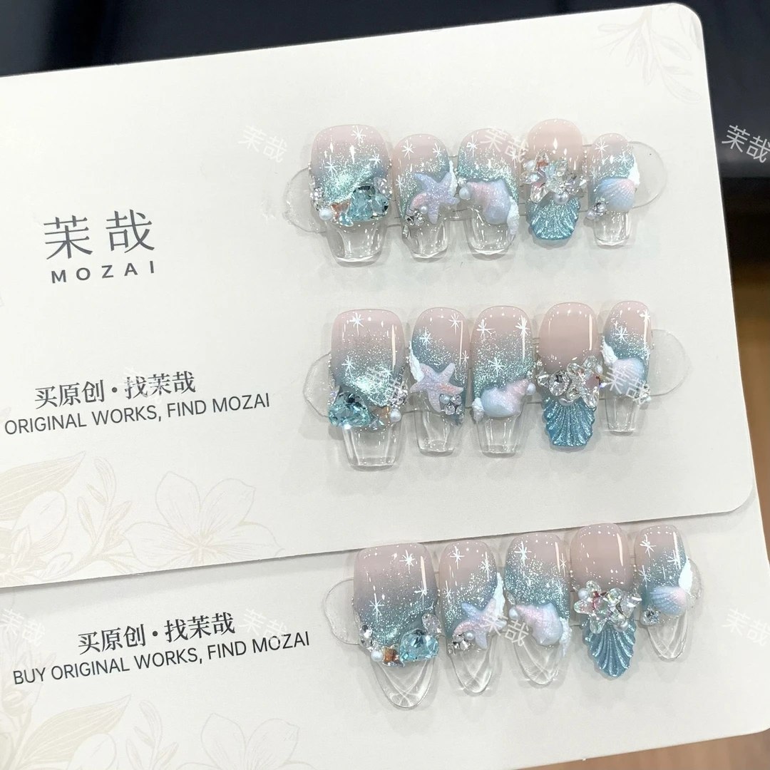 茉哉现货【深海奇遇】纯手工定制美甲拆卸穿戴甲A3743