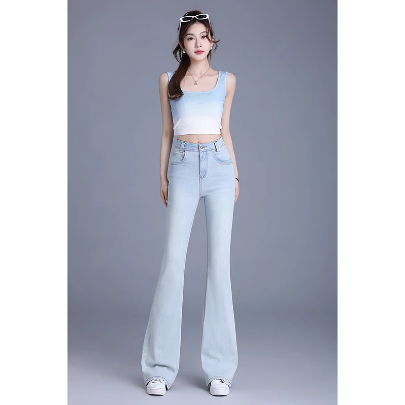 悉妍 原创夏季薄款面膜裤高腰微喇牛仔裤修身显瘦休闲时尚舒适772