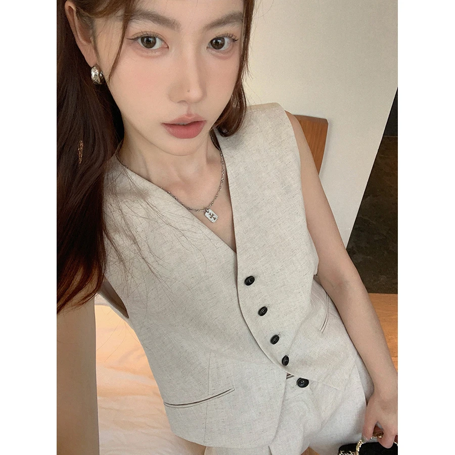 张贝贝 香榭丽都 莱赛尔+亚麻 松弛老钱西装马甲套装