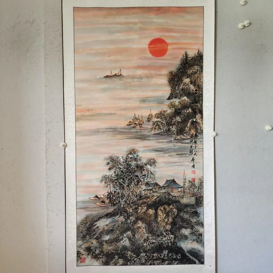 1266 多年前纯手绘老字画《江山多娇》中堂  尺寸 137×68