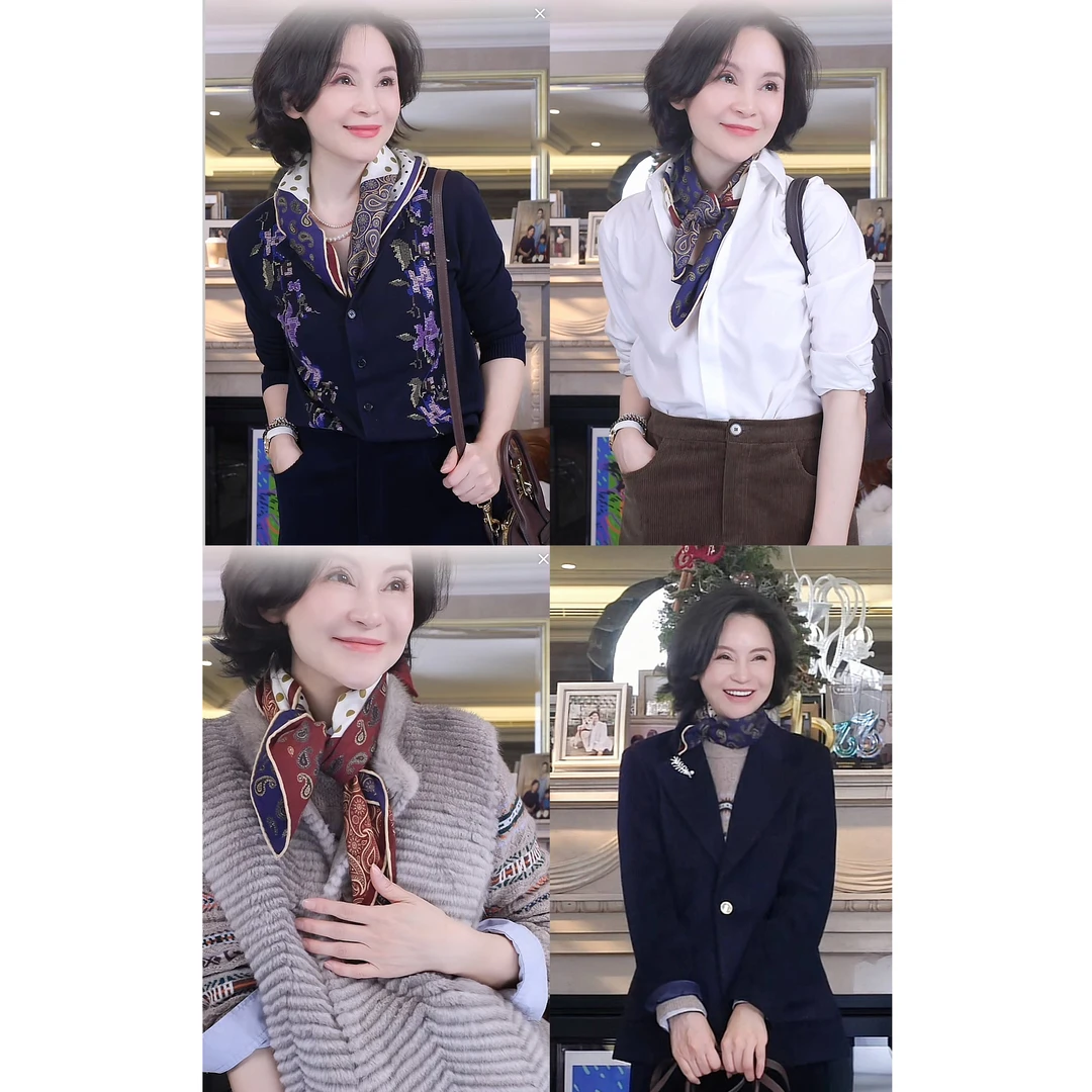 我是摩羯 腰果花波点围巾100支澳洲及细绵羊毛6A级桑蚕丝印花丝巾