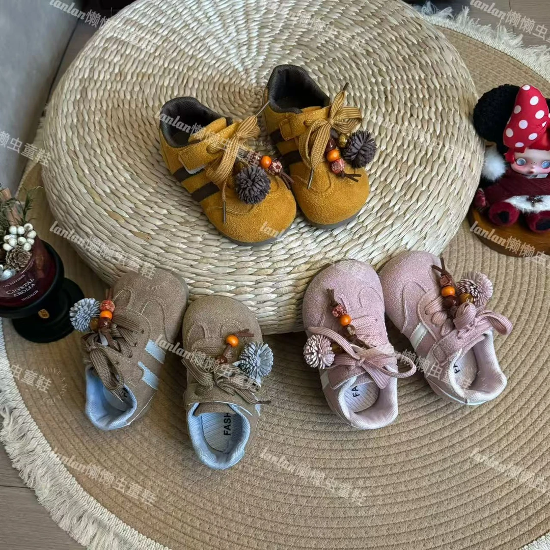 懒懒虫家【松果酱】秋季儿童软底学步休闲鞋男女童复古串珠德训鞋