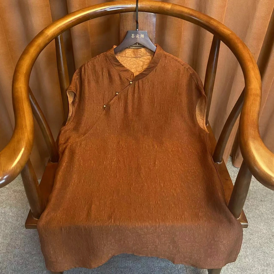 【江月】新中式双面双穿立领铜扣小飞袖背心女装斜门襟国风上衣女士