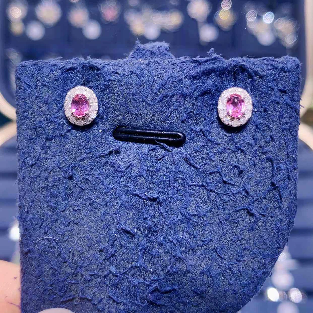 【闪购商品】铂Pt850镶嵌耳饰碧玺粉碧玺耳钉