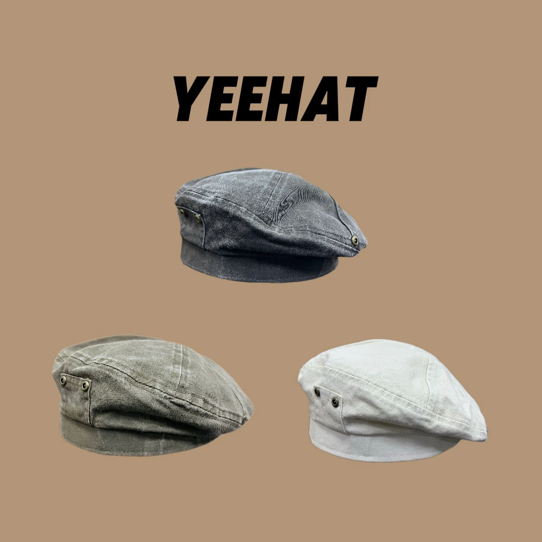 【YEEHat】复古贝雷帽口袋设计显脸小大头美式百搭水洗女士棉潮