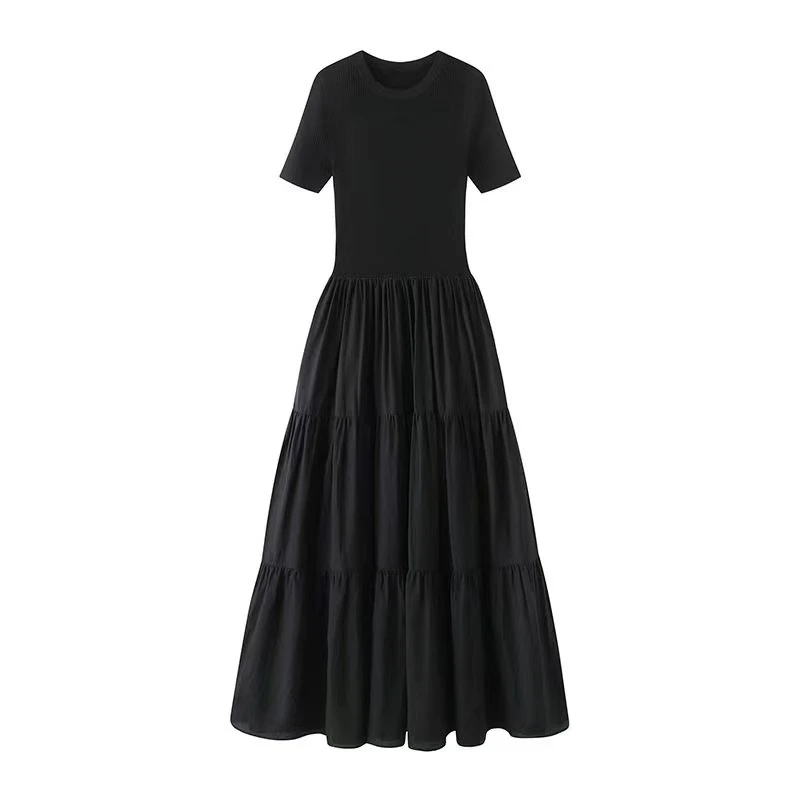 G3697-2025春季新款时尚百搭款式拼接设计针织连衣裙长裙女