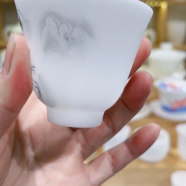 高冰素烧手绘山水客杯50清****者