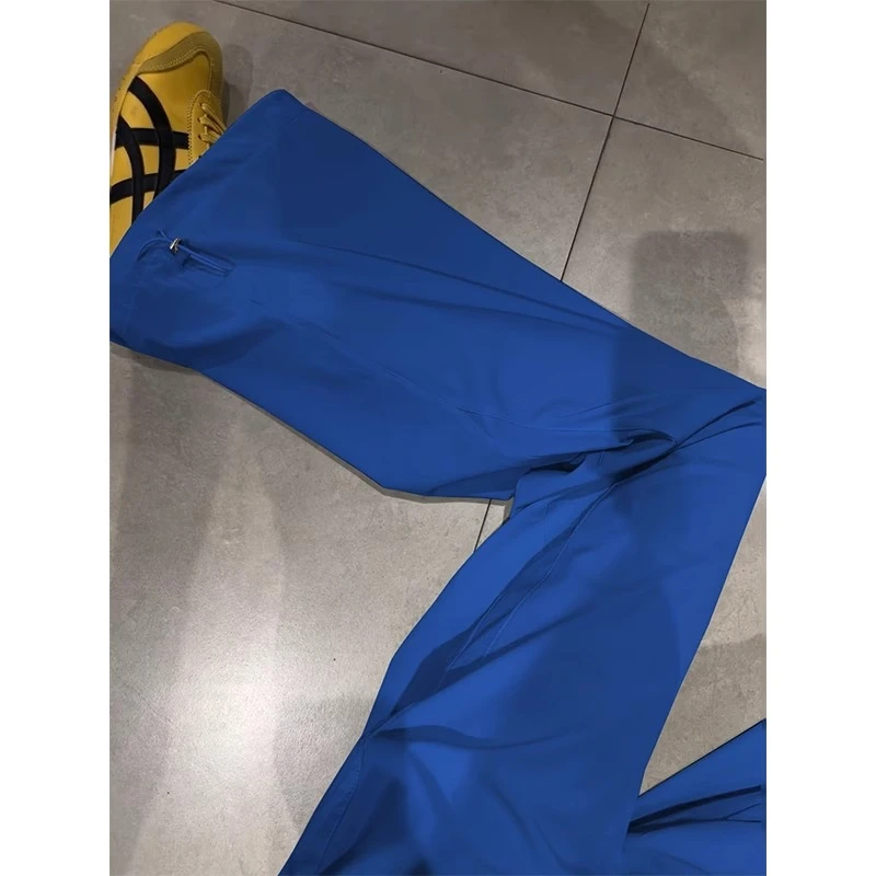 蓝色速干工装裤女夏季新款高腰显瘦宽松垂感休闲慵懒风冰丝运动裤