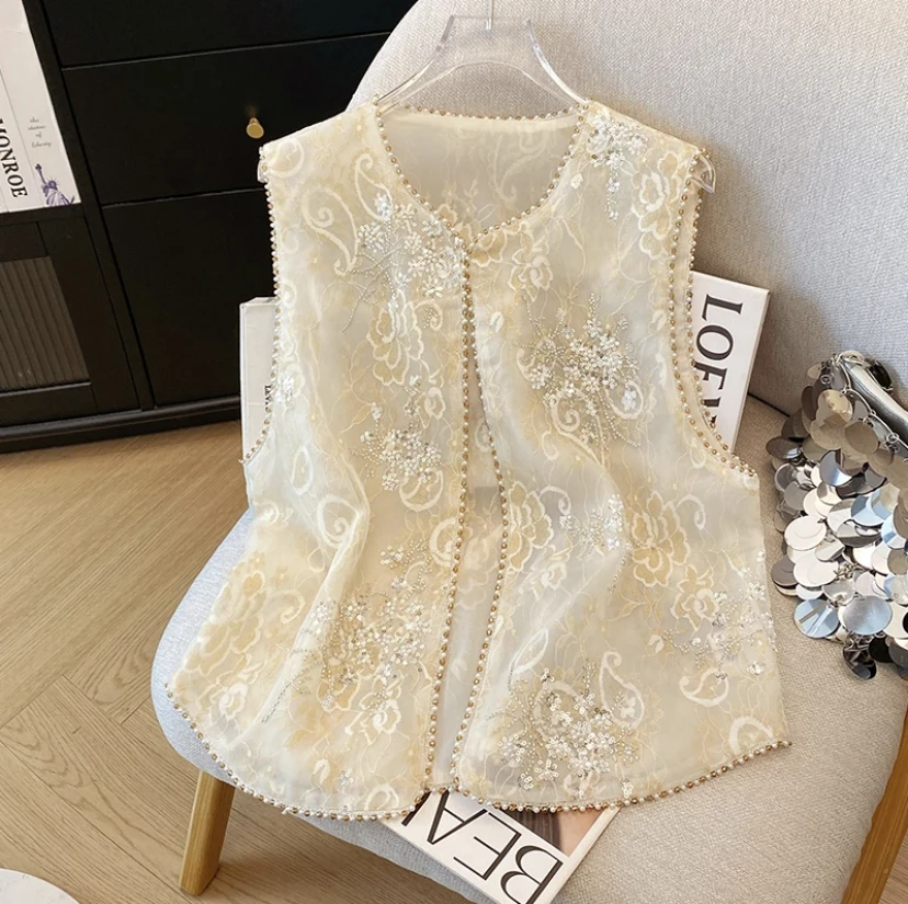 春夏季新中式重工钉珠刺绣马甲背心女款新款轻国风高级感上衣马甲