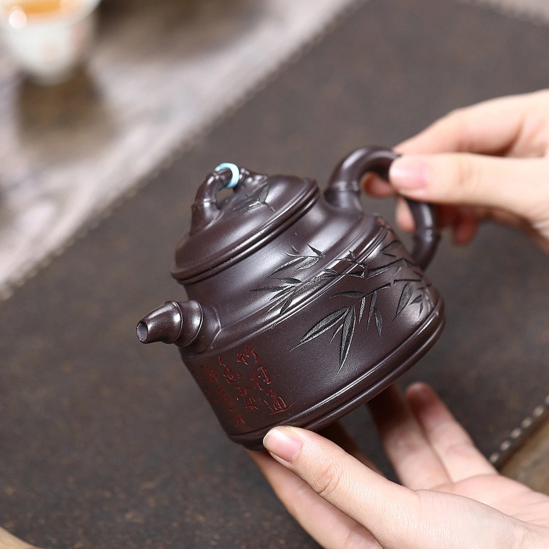 宜兴紫泥竹叶竹鼎紫砂壶