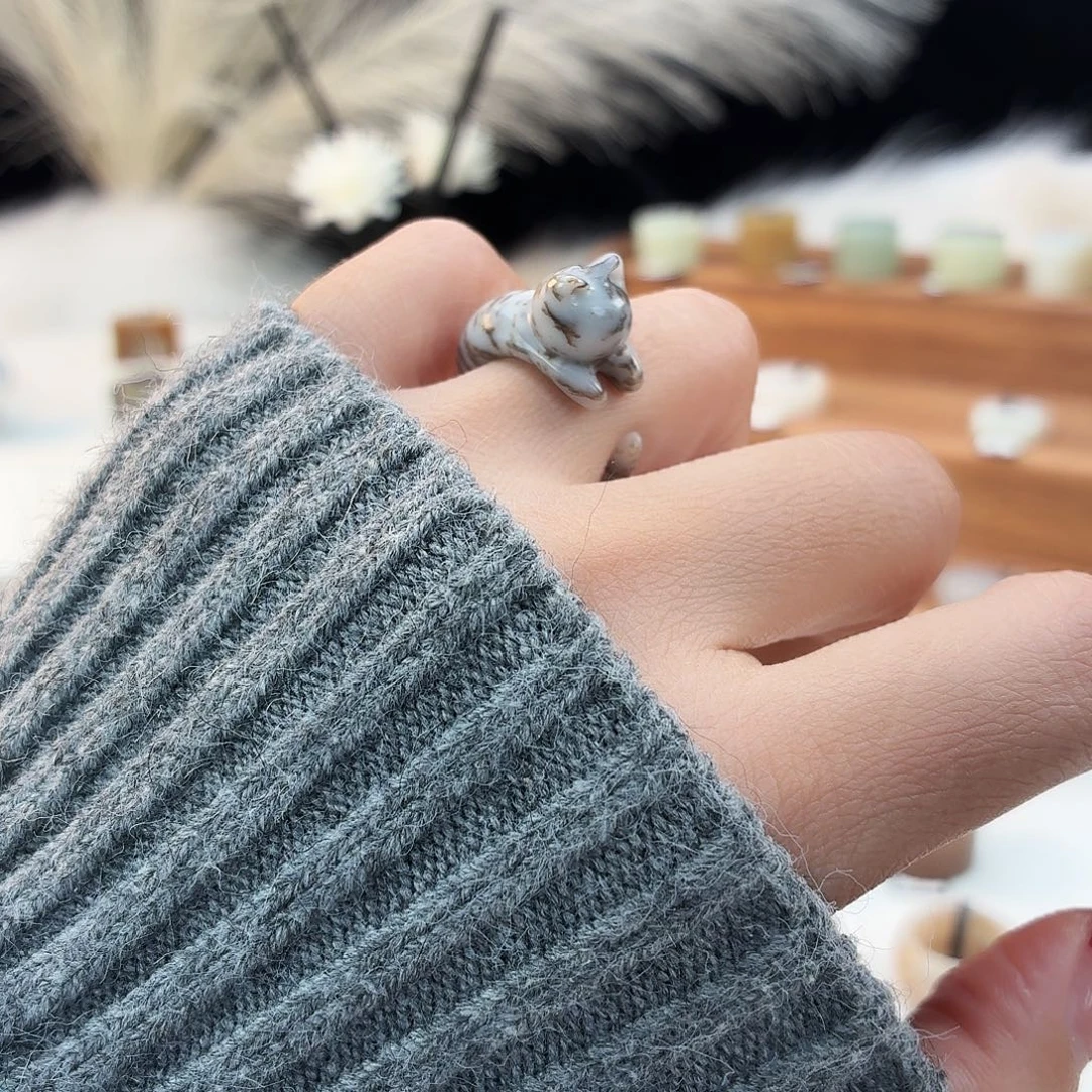 和田玉未镶嵌戒指i109豹纹趴趴猫15.2mm