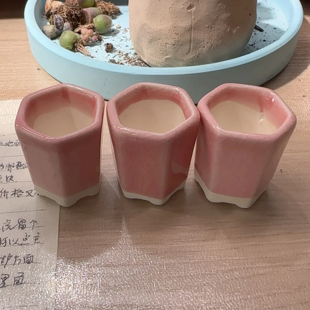 弦***语粉色六边盆 盆口2.5cm