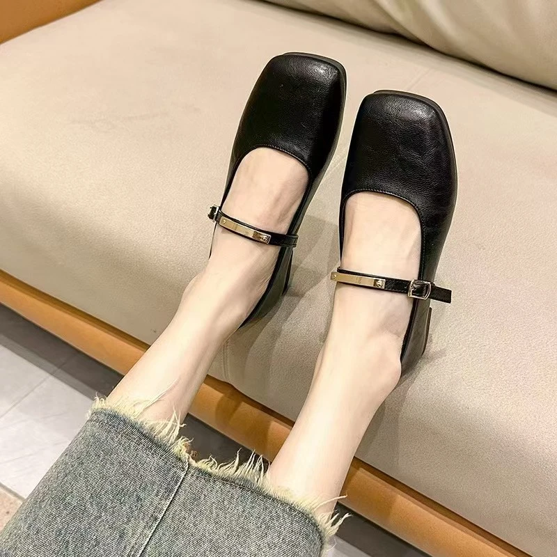 Baigeshi/佰格狮气质方头玛丽珍鞋法式复古平底单鞋浅口通勤女鞋