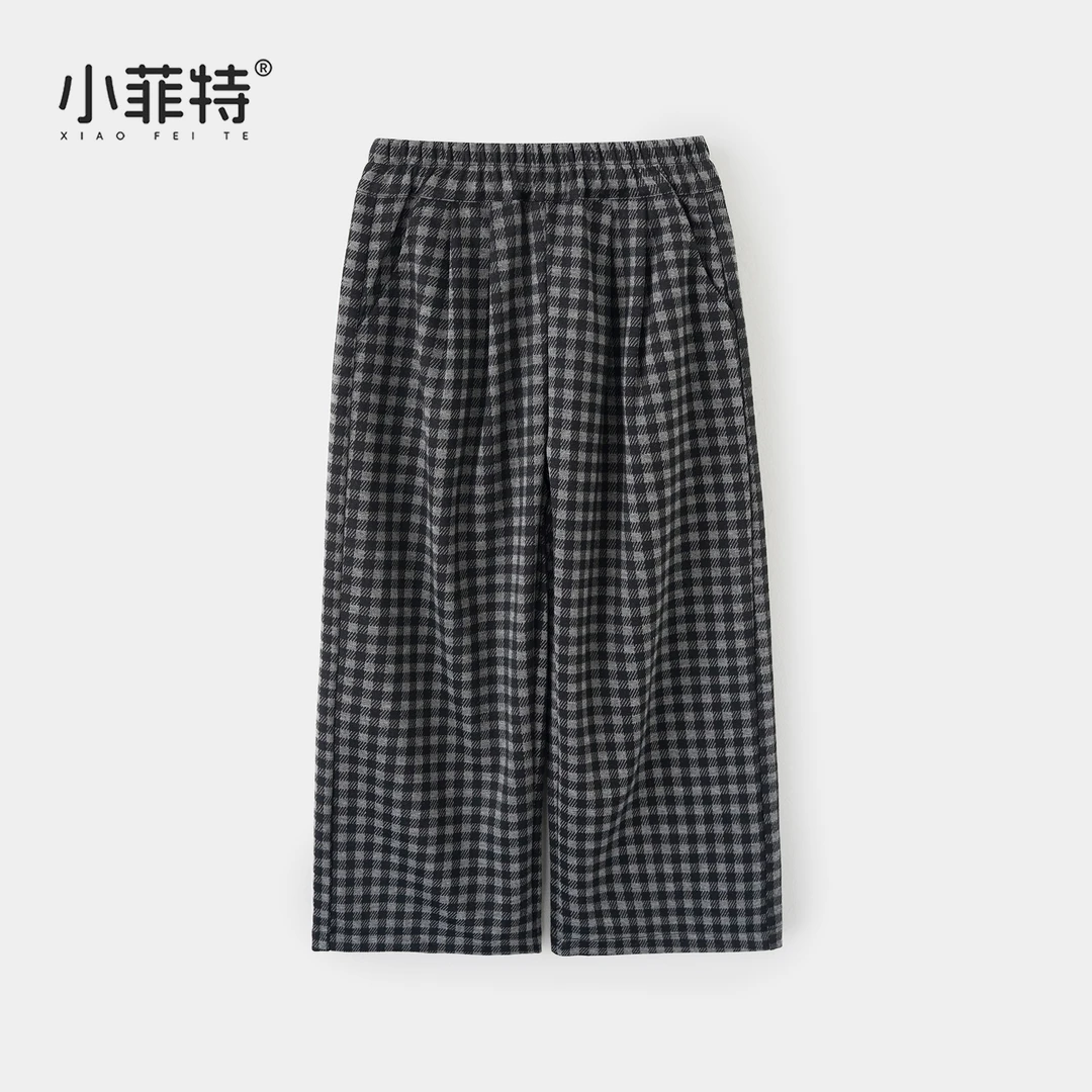 小菲特女童秋装新款格纹长裤中大童时尚直筒裤儿童裤子HNKQ53090
