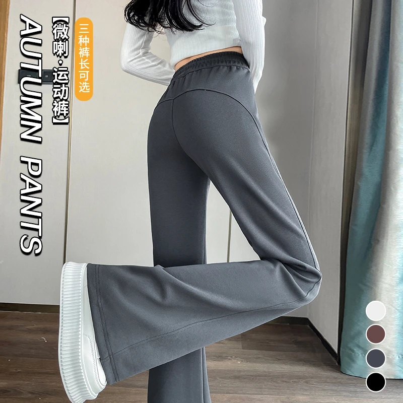 运动裤女春秋灰色低腰微喇叭裤宽松显瘦休闲外穿健身鲨鱼马蹄卫裤