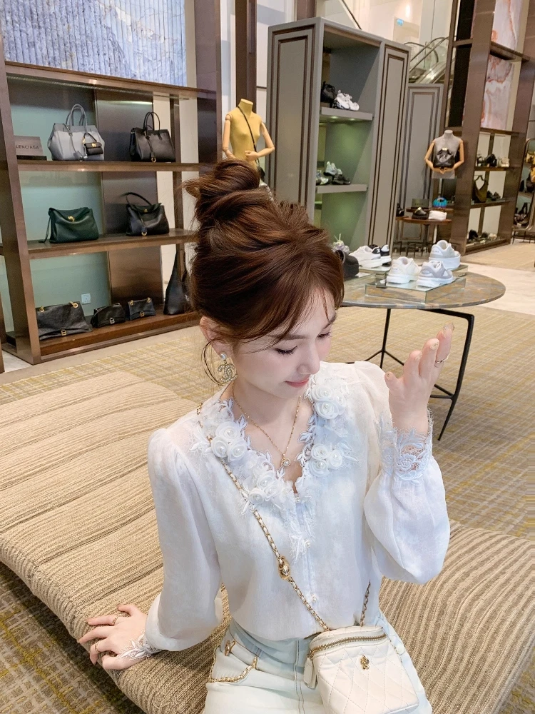 【清清专场】设计感拼接衬衫女春夏新款衬衣法式独特绝美小上衣