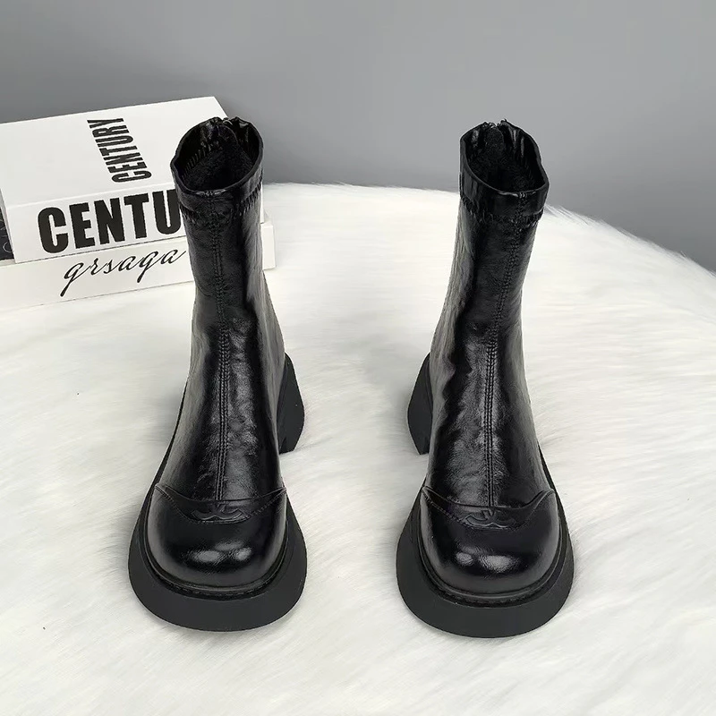 马丁靴女2024新款秋冬加绒英伦风爆款瘦瘦靴切尔西烟筒小短靴